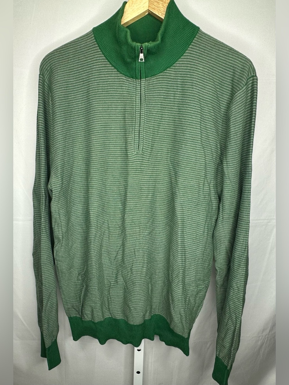Banana Republic Green Striped Quarter-Zip Sweater